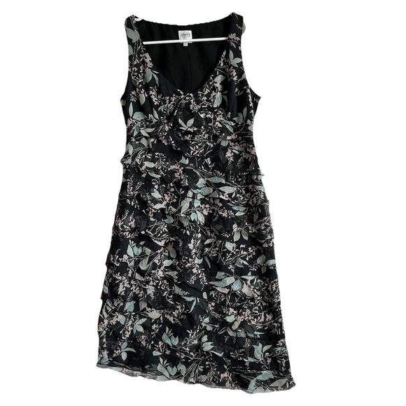 Armani Collezioni Floral Ruffle Asymmetrical Silk Dress Sz 4 - Picture 1 of 12
